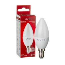 LED лампа Е14 С37 6W теплая белая 3000К SIVIO