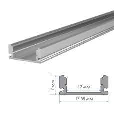 LED профиль накладной ЛП-7 (17х7мм) 1м с полуматовым рассеивателем в комплекте