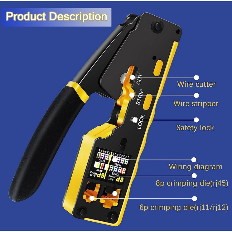 Crimper RJ45/12 pass through - Інструмент для прохідних конекторів 8p-6p Ethernet Cat6/6A