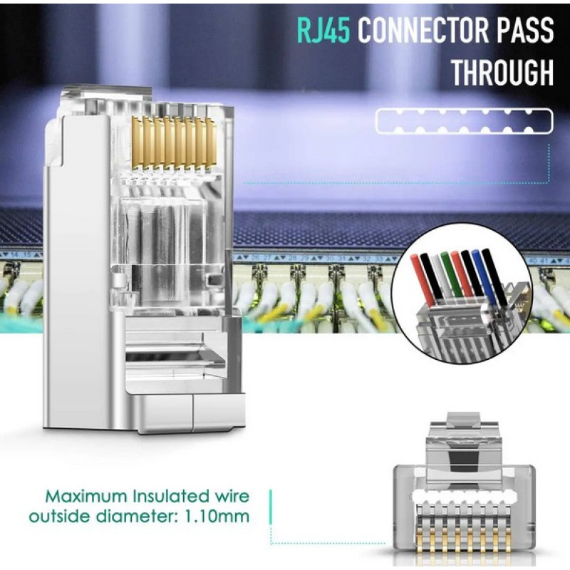 RJ45-ARC6-S21 - Разъем RJ45 проходной штекер для витой-пары Cat6 под жилу 24-26AWG