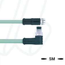 Кабель AL-SKPS4.5-5-AL-SWSPS4.5/P00, з роз'ємами M8, гніздо пряме 5п, M8, штекер кутовий, 5п, екранований, ПВХ, 5м, сірий