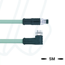 Кабель AL-SWKPS3-5-AL-SSPS3/P00, з роз'ємами M8, гніздо кутове 3п, M8, штекер прямий, 3п, екранований, ПВХ, 5м, сірий