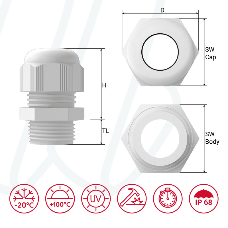 Кабельний ввід M12x1,5 / 2–5мм / TL=8мм / світло–сірий RAL 7035