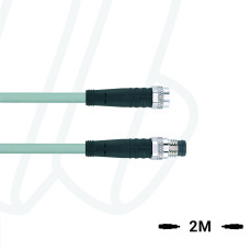 Кабель AL-SKP4-2-AL-SSP4/P00, з роз'ємами M8, гніздо пряме 4п, M8, штекер прямий, 4п, ПВХ, 2м, сірий