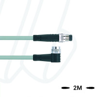Кабель AL-SWKP4.5-2-AL-SWSP4.5/P00, з роз'ємами M8, гніздо кутове 5п, M8, штекер прямий, 5п, ПВХ, 2м, сірий