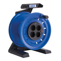 Пластикова котушка для кабелю HEDI Generation 7 Coworker, Ø 250 мм, термозахист, 4 розетки Schuko, порожня, вміщує до 50м ПВХ кабелю 3х1,5, HEDI (артикул K7B000T)