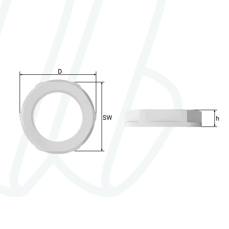Контргайка з поліаміду з фланцем PG42 / SW=65мм / світло-сіра RAL 7035