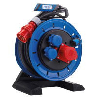 Пластикова котушка з кабелем HEDI Generation 7 Champion, Ø 290 мм, термозахист, 2 розетки Schuko, 1 X 16А 5п 400В, IP54, 25м кабелю H07RN-F 5х2,5, HEDI (артикул K7D2516T2)