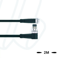 Кабель AL-SKP4-2-AL-SWSP4/P01BK, з роз'ємами M8, гніздо пряме 4п, M8, штекер кутовий, 4п, ПВХ, UL, 2м, чорний