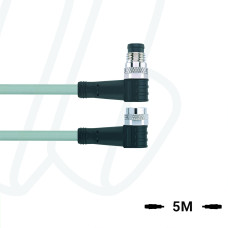 Кабель AL-SWKP4-5-AL-SWSP4/P00, з роз'ємами M8, гніздо кутове 4п, M8, штекер кутовий, 4п, ПВХ, 5м, сірий