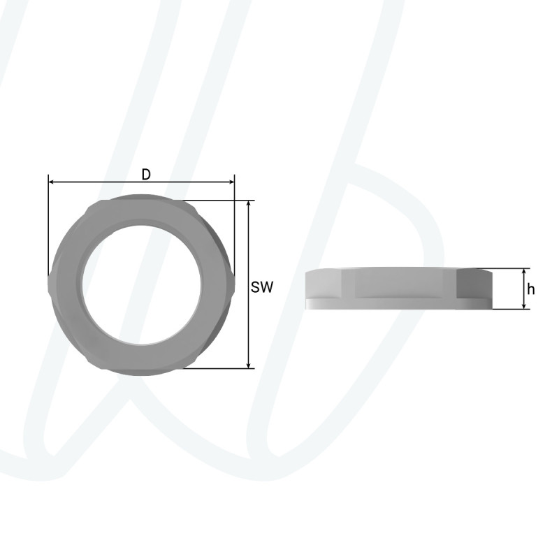 Контргайка з поліаміду з фланцем M75x1,5 / SW=85мм / сіра RAL 7001