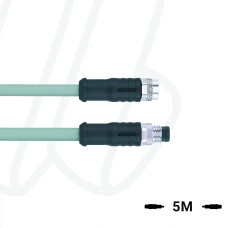 Кабель AL-SKPS4.5-5-AL-SSPS4.5/P00, з роз'ємами M8, гніздо пряме 5п, M8, штекер прямий, 5п, екранований, ПВХ, 5м, сірий