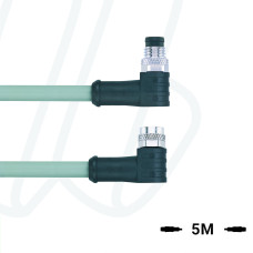 Кабель AL-SWKPS3-5-AL-SWSPS3/P00, з роз'ємами M8, гніздо кутове 3п, M8, штекер кутовий, 3п, екранований, ПВХ, 5м, сірий