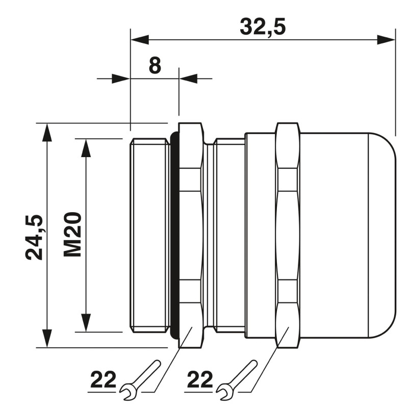 Кабельный ввод из латуни M20x1,5 / 6,0-12,0мм / TL=8,0мм