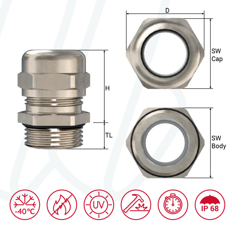 Кабельный ввод из латуни M63x1,5 / 37-53мм / TL=18мм