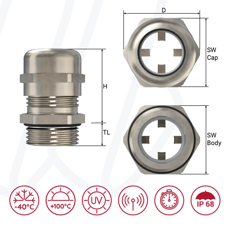 Кабельный ввод из латуни EMC3 M16x1,5 / 5,0-10,0мм / 4,0-8,0 / TL=7,0мм