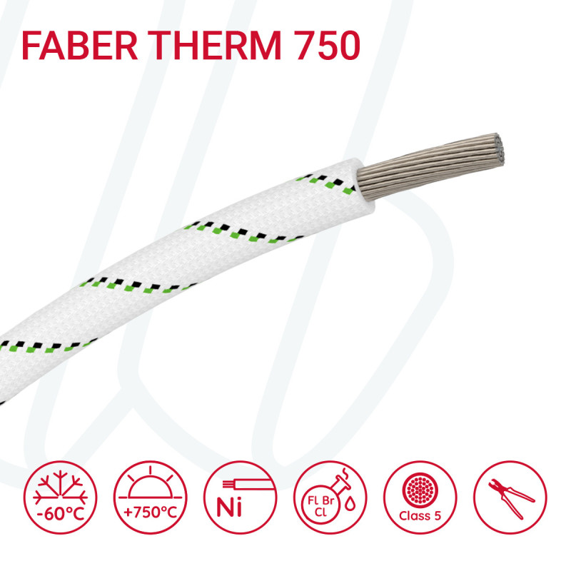 Провід термостійкий FABER THERM 750 1X25 в плетінні з чорною та зеленою ниткою