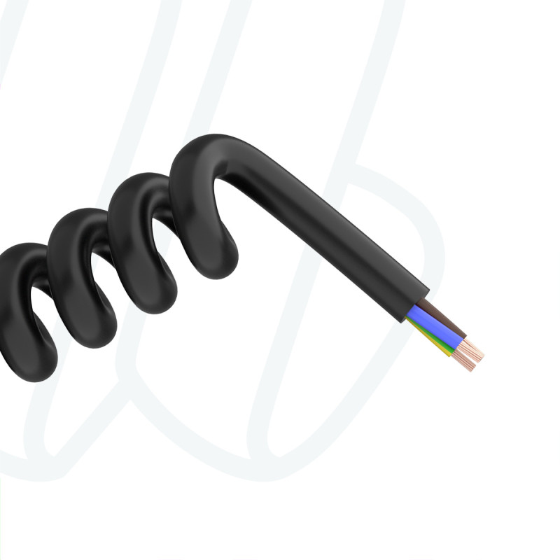 Кабель спіральний 3G2.5 мм2 PUR чорний 0,95m → 5m