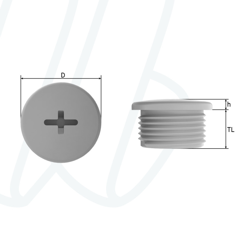 Заглушка кругла з різьбою з поліаміду M16x1,5 / TL=10,0мм / RAL 7001 сіра
