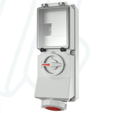 Розетка настінна 16A 5п 6г 400B, IP67 з вимикачем DUO та DIN рейкою