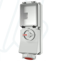 Розетка настінна 32A 5п 6г 400B, IP67 з вимикачем DUO та DIN рейкою