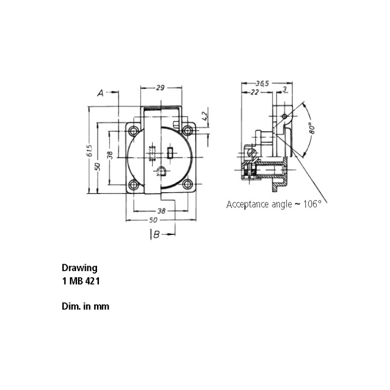 Розетка панельна NEMA стандарту 15A 2п+3 125В, IP44 синя (гвинт. клеми) | MENNEKES