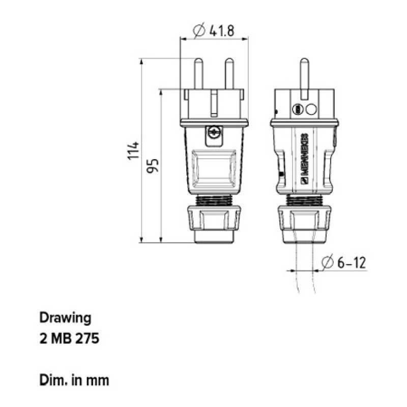 Штекер SCHUKO 16A 2п+З 230В, IP54 чорний