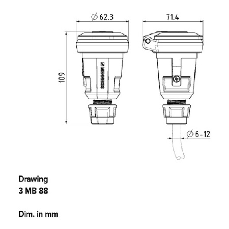 Розетка кабельна SCHUKO 16A 2п+З, 230В, IP54 червона