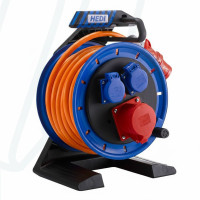 Пластикова котушка з кабелем HEDI Generation 7 Companion, Ø 250 мм, термозахист, 2 розетки Schuko, 1 розетка 16А 5п 400В, 20м кабелю H07BQ-F 5G2,5