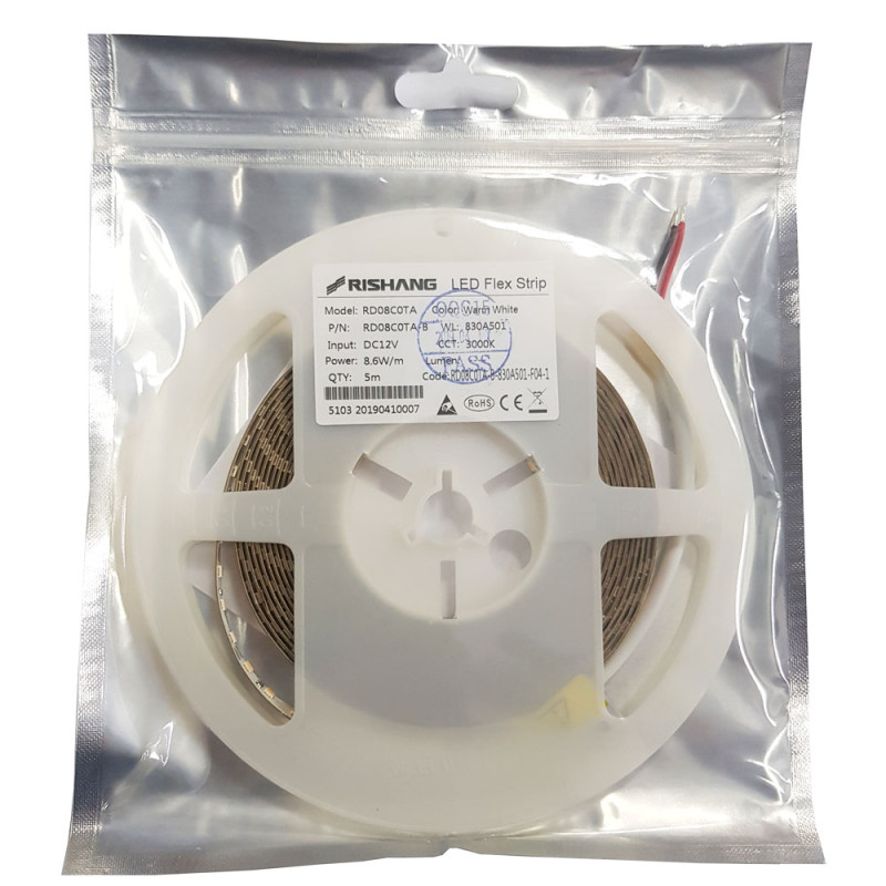 Світлодіодна стрічка 2835-120-IP20-WW-8-12 RD08C0TA-B 3000K CRI80