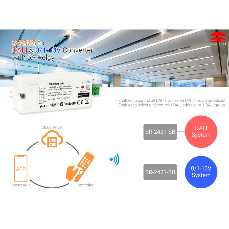 Конвертер-шлюз SR-2421-SB (Bluetooth+RF to DALI+1-10V)