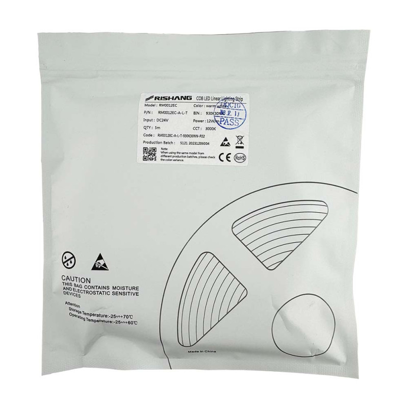 Світлодіодна стрічка COB-480-IP20-WW-10-24 RM0012EC-A-L-T 3000K CRI90