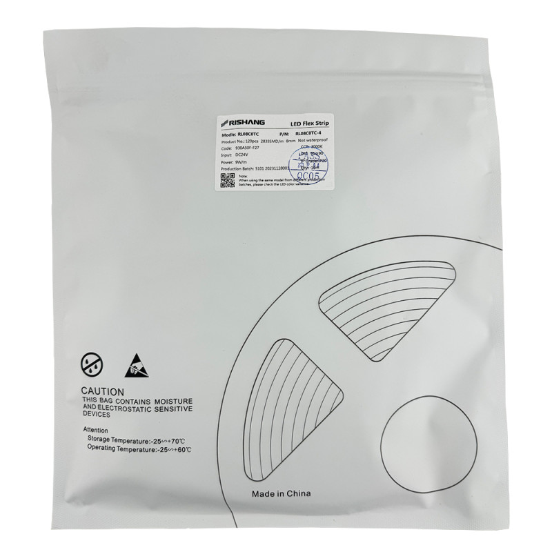 Світлодіодна стрічка 2835-120-IP20-WW-8-24 RL08C0TC-4 3000K  CRI90 (10м н.у.)