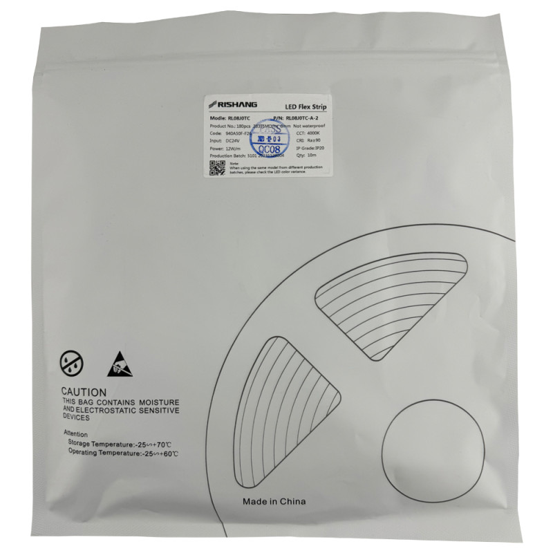Світлодіодна стрічка 2835-180-IP20-NW-8-24 RL08J0TC-A-2 4000K CRI90 (10м н.у.)
