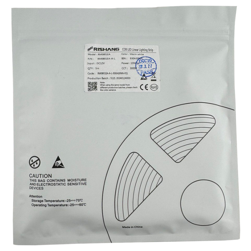 Світлодіодна стрічка COB-320-IP20-WW-8-12 RM0801EA-A 3000K CRI90
