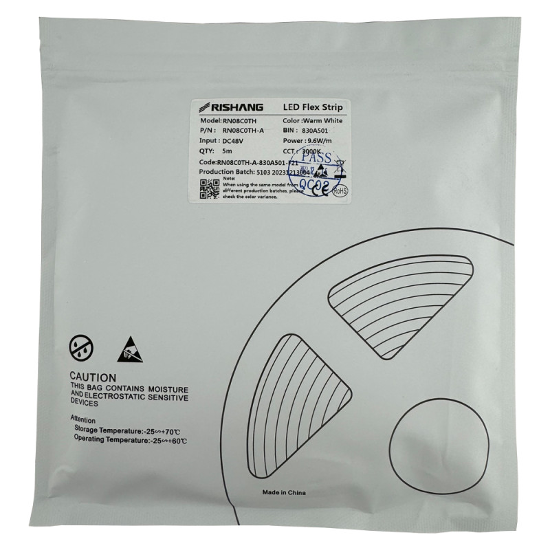 Світлодіодна стрічка 2835-120-IP33-WW-8-48 RN08C0TH-A 3000K