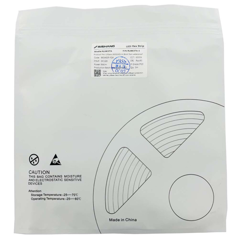 Світлодіодна стрічка 2835-120-IP20-CWd-8-12 RL08C0TA-5 6500K CRI90