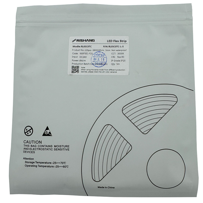 Світлодіодна стрічка 2835-120-IP33-WW-5-24 RL05C0TC-L-S 3000K CRI90