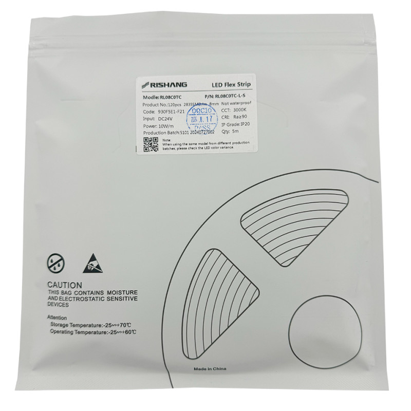 Світлодіодна стрічка 2835-120-IP33-WW-8-24 RL08C0TC-L-S 3000K CRI90