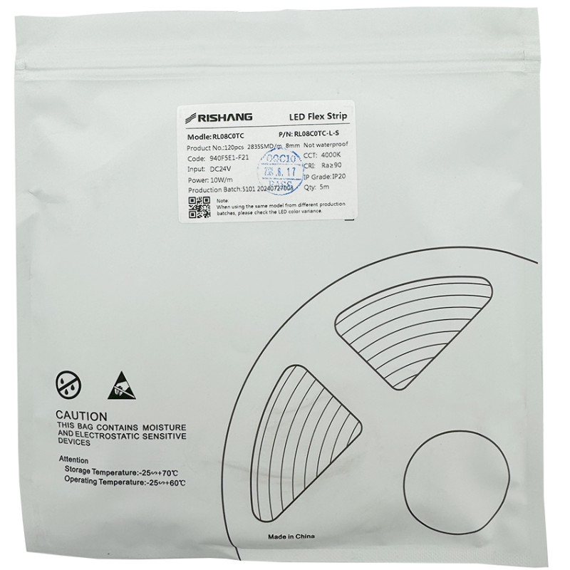 Світлодіодна стрічка 2835-120-IP33-NW-8-24 RL08C0TC-L-S 4000K CRI90