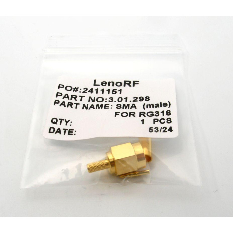3.01.298 - SMA (male) для RG316 - Коннектор SMA(штекер) для коаксиального кабеля RG316, Leno RF (КНР)