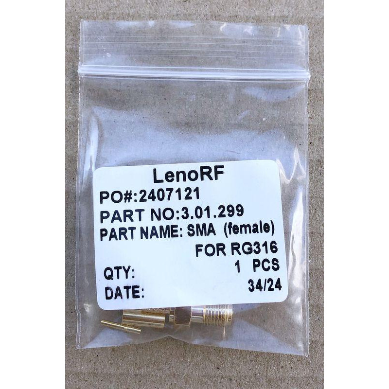 3.01.299 - SMA (female) для RG316 - Коннектор SMA(гнездо) для коаксиального кабеля RG316, Leno RF (КНР)