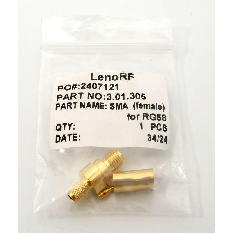3.01.305 - SMA (гнездо) для RG58 - Коннектор SMA (гнездо) для коаксиального кабеля RG58, Leno RF (КНР)