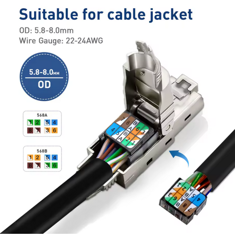 RJ45-ZTM-CAT8-SFTP-BK - Разъем RJ45 8P8C штекер для витой пары Cat8