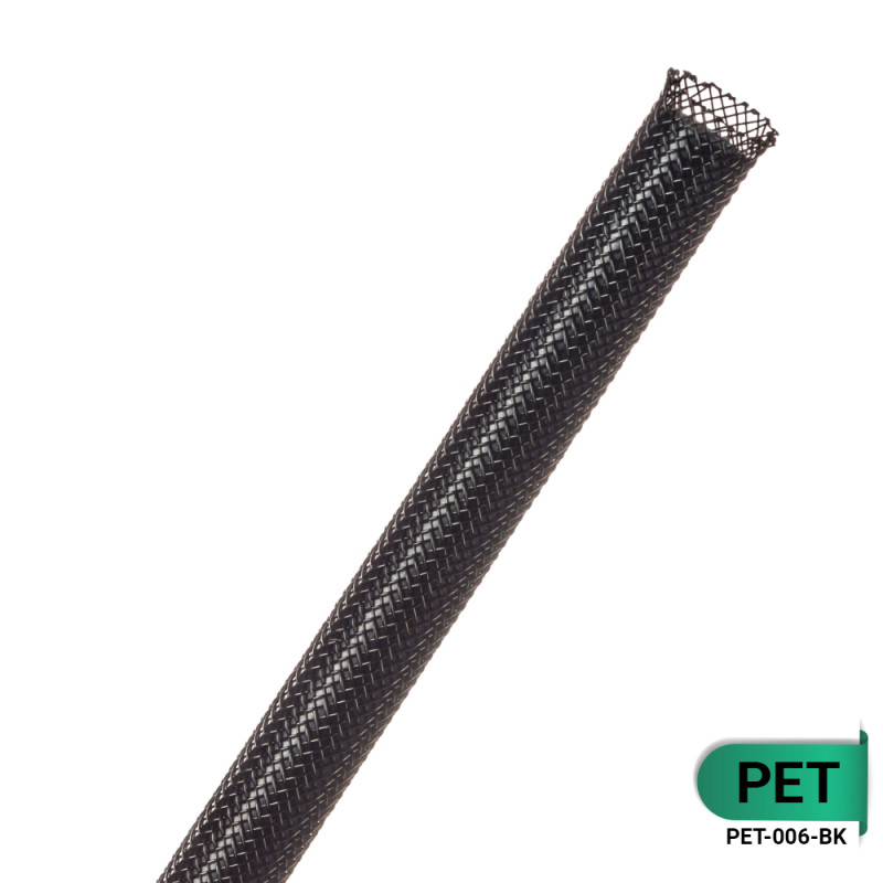 PET-006-BK - Кабельная оплетка из полиэстера, размер 6мм, цвет – черный, катушка 500м
