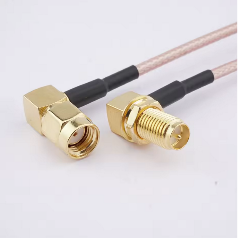 Переходной коаксиальный кабель R-SMA угловой штекер > SMA угловое гнездо