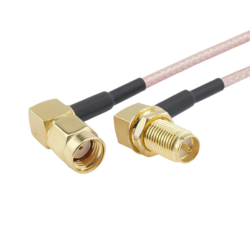 Переходной коаксиальный кабель R-SMA угловой штекер > SMA угловое гнездо