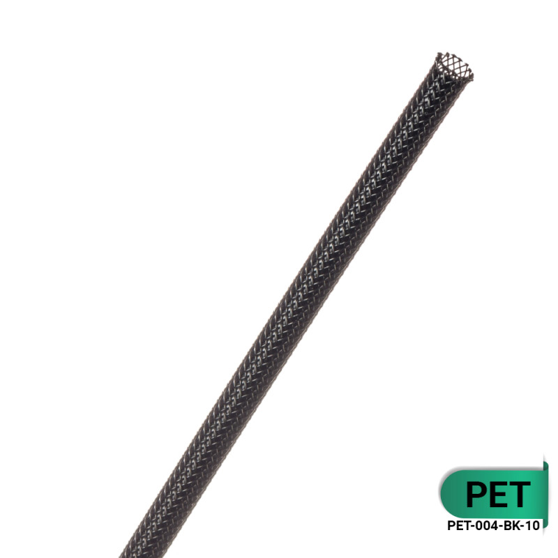 PET-004-BK-10 - Кабельная оплетка из полиэстера, размер 4мм, цвет – черный, 10 м
