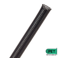 PET-010-BK-50 - Кабельная оплетка из полиэстера, размер 10мм, цвет – черный, 50 м