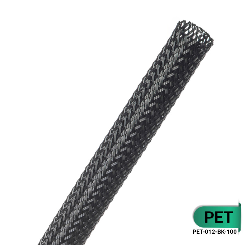 PET-012-BK-100 - Кабельне обплетення з поліестеру, розмір 12мм, колір – чорний, 100 м